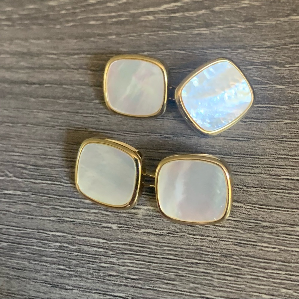 Vintage Gold Mother of Pearl Cufflinks Cuff Links - Picture 3 of 4
